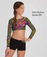 NWT Capezio Zebra Mesh long sleeve top 10327 Multicolor sparkle accent Girls sm