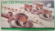 METROPOLITAN ART by Sakura 1991 Stoneware DEMITASSE Coffee Cup & Saucer Set NEW