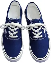 [nichangyuyi] Solid Color Casual Canvas Women's Shoes Autumn Versatile Trend Couple Sports Skateboard Flat Shoes, Dark Blue, 8.5