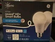 GE CYNC 2pk Reveal Smart Light Bulbs, White, Bluetooth and Wi-Fi Enabled