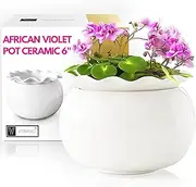VEBAVO African Violet Pots 6 Inches Ceramic, Self Watering for Indoor Plants Busy Plant Lovers, Easy Pot, Pots, Flower pots White (SWP 01)