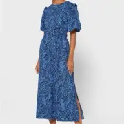 ASOS NWT Top Shop Floral Print Puff Sleeve Open Back Pleated Dress Sz 14