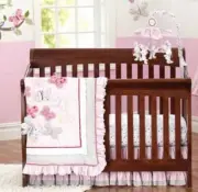New 3 Pieces Baby Girls Pink Butterfly Cotton Nursery Cot Crib bedding Sets