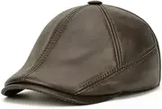 [LAIFEKE] Men Real Cowhide Leather Newsboy Hat Winter Earmuffs Hat Leisure Beret Hat Fleece Lining Flat Cap Casquette Gorras