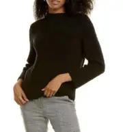 NWT $895 St. John Luxury Chunky Boucle Linen-Blend Black Mock Neck Sweater Small