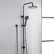Decaura WELS Twin Hose Shower System 9" Rain Shower Head Set Sliding Rail 3-Mode Handheld Shower Head 2 in 1 Set (Round Head Black)