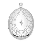 Sterling Silver Rhodium-plated u0026 Diamond w/ Swirl Border 34mm Oval Locket