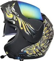 Bluetooth Modular Dual Visor Motorcycle Helmets, DOT Approved Flip-Up Full Face Integrated Anti-Fog Dual Visor Helmet for Adult Men Women 09,M(57-58cm)