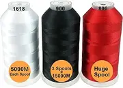 [New brothread] Set of 3 Basic Colors Polyester Machine Embroidery Thread Huge Spool 5000M for All Embroidery Machines