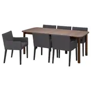 STRANDTORP / MÅRENÄS table and 6 armchairs, brown/black Gunnared dark grey, 150/205/260 cm