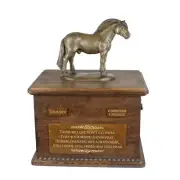 Fjord Horse wooden urn with a bronze statuette Art-Dog