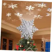 Christmas Tree Topper Lighted with Snowflake Projector, Led Rotating Silver