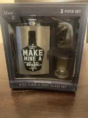 After 5 Make Mine a Double 8 oz Stainless Steel Flask & Shot Glass Set NEW