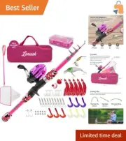 Complete Kids Fishing Gear: Pink Telescoping Rod, Tackle Box & Net Combo