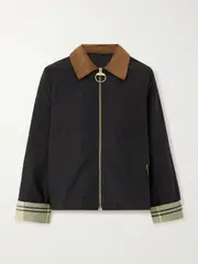[Barbour] Barbour - Cropped Corduroy-trimmed Cotton-canvas Jacket - Black - UK 12 UK 12 Black