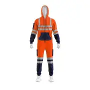 Mens Zip Hi Vis Workwear Overall Dungarees Contrast Reflective Tape Safety All