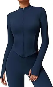 [ZPLMIDE] Workout Jacket for Women Lightweight Zip Up Yoga Jacket Keep Warm Short Jacket Athletic Slim Fit with Thumb Holes