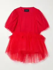 [Simone Rocha] Simone Rocha - Layered Ruffled Cotton-jersey And Tulle T-shirt - small small Red