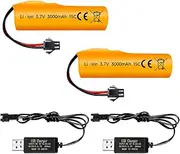 2PCS 3.7V 3000mAh Li ion Battery with SM-2P Plug and USB Charging Cable Suitable for DE42 DE44 DE45 DE68 RC Remote Control Car Drifting Car Truck Off-Road Racing Car