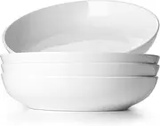 QIXIAOTOUQI 8.5" Pasta Bowls Set of 4, 30oz Salad Bowls White Soup Bowls Large Pasta Serving Bowl Porcelain Pasta Plates,Wide and Shallow Bowls,Microwave and Dishwasher Safe