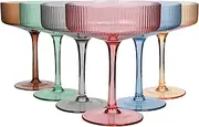 Vintage Ribbed Martini Coupe Glasses Set of 6 Colored Champagne Cocktail Glassware Art Deco European Style Wine Glass Perfect for Dessert Manhattan Cosmopolitan Gimlet Pisco Sour