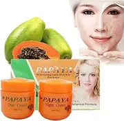 2Pcs Papaya Day Cream and Night Cream Long-Lasting Moisturizing Fade Freckles Fade Pigment Face Whitening Essence