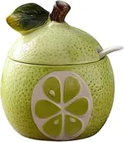 Ceramic spice jar， Ideal Fruit Shaped Salt Pot Pepper Storage Jar Seasoning Pot Container Condiment Spice Box Holder with Lid and Spoon Can