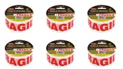 6 x Fragile Packing Tape White Red High Visibility 48mm x 50m Metres