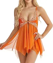 ADOREJOY Lingerie for Women Front Closure Babydoll Lace Chemise V Neck Mesh Sleepwear