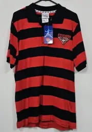 Official AFL Essendon Bombers Striped Polo Shirt Mens Size Medium BNWT Football