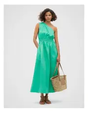 [Seed Heritage] Linen One Shoulder Midi Dress in Deep Emerald