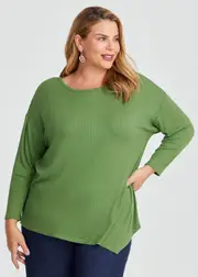 [Virtuelle] Taking Shape Natural Asymmetrical Rib Top Size 16 in Tree TOP Green, Viscose - Plus Size Women's Clothing Tree Top Green