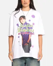 [JUSTIN BIEBER] Justin Bieber My World T-shirt White - Size XL XL White