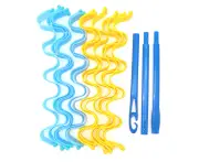 12 pieces Wavy Hair Styling kit, Magic Water Wavy Curling Iron, No heat Curling Iron Spiral curling Tool - Blue and yellow