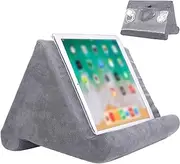 Multi-Angle Adjustable Tablet Pillow Stand for Bed, Couch, Floor - with Ergonomic Design & Mesh Storage Pockets - Compatible with iPad, Kindle, Books, Magazines(Gray)