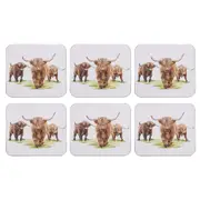 6pc Ashdene Hardboard/Cork Highland Herd Coaster Coffee/Mug Table Protector Set