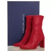 Stuart Weitzman Red Clinger Ankle Boot Plonge Stretch, Women's 6.5 M