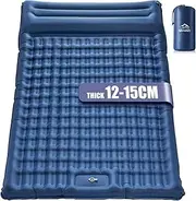 wulwun Self-Inflating Camping Mat Double 12-15 cm Camping Mattress, Ultralight Air Mattress Sleeping Mat for 2 People with Foot Pump, Air Mattress for Backpacking, Hiking, Camping Travel (Blue)