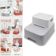 Toddler Two Step Stool Anti-Slip Gray Sturdy Double UP for Baby Kid Bathroom