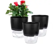 Vanavazon 6 Inch Self Watering Planter Pots for Indoor Plants, 3 Pack African Violet Pots with Wick Rope-Black