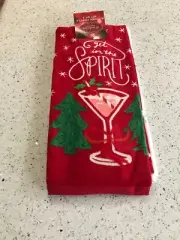NWT St Nicholas Square 2-PACK Christmas Towels Cocktails $13.99