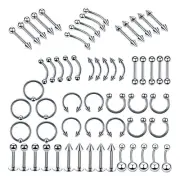 60 Pieces Tongue Barbell Eyebrow Navel Belly Piercings