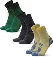 [DANISH ENDURANCE] Lightweight Merino Wool Hiking Socks, Warm Wool Socks, Merino Socks, Padded, Breathable, Unisex, for Men & Women, 3 Pairs, 1 green, 1 dark grey, 1 yellow, 14-16.5 US