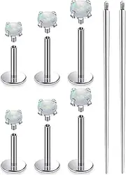 [Ruifan] Titanium Flat Back Lip Rings Externally Threaded Earrings Studs Nose Rings 20G 18G 16G Round Opal Tragus Cartilage Lobe Rook Helix Conch Labret Medusa Piercing Jewelry for Women Men