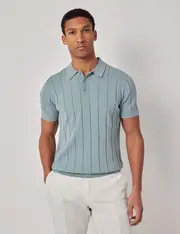 Hawes & Curtis Light Petrol Inverted Rib Knitted Polo Shirt | Short Sleeve Size: XXL