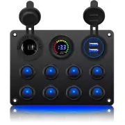 8 Gang 12V/24V Inline Fuse Box LED Switch Panel Dual USB Car Boat Truck Camper