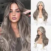 Wavy Wig with Curtain Bangs for Women Long e Body Wave Wig Natural Wavy Middle Part Wig with Bangs Synthetic