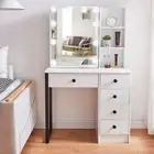 White Dressing Table with LED Lights Mirror Vanity Make up Desk Set Modern