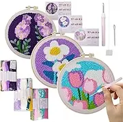Punch Needle Kit for Beginners - Set of 3 Floral Design Needle Embroidery Coaster Kit,Crafting Supplies, Tufted Rug Pads, Art Work Decor Set with, Yarns for Craft Lovers