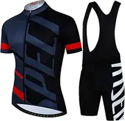 [Petorenk] Short-sleeved cycling jersey set, cycling shorts with seat padding, quick-drying cycling shirt made of breathable and quick-drying fabric for bicycle, road bike, MTB, red, M